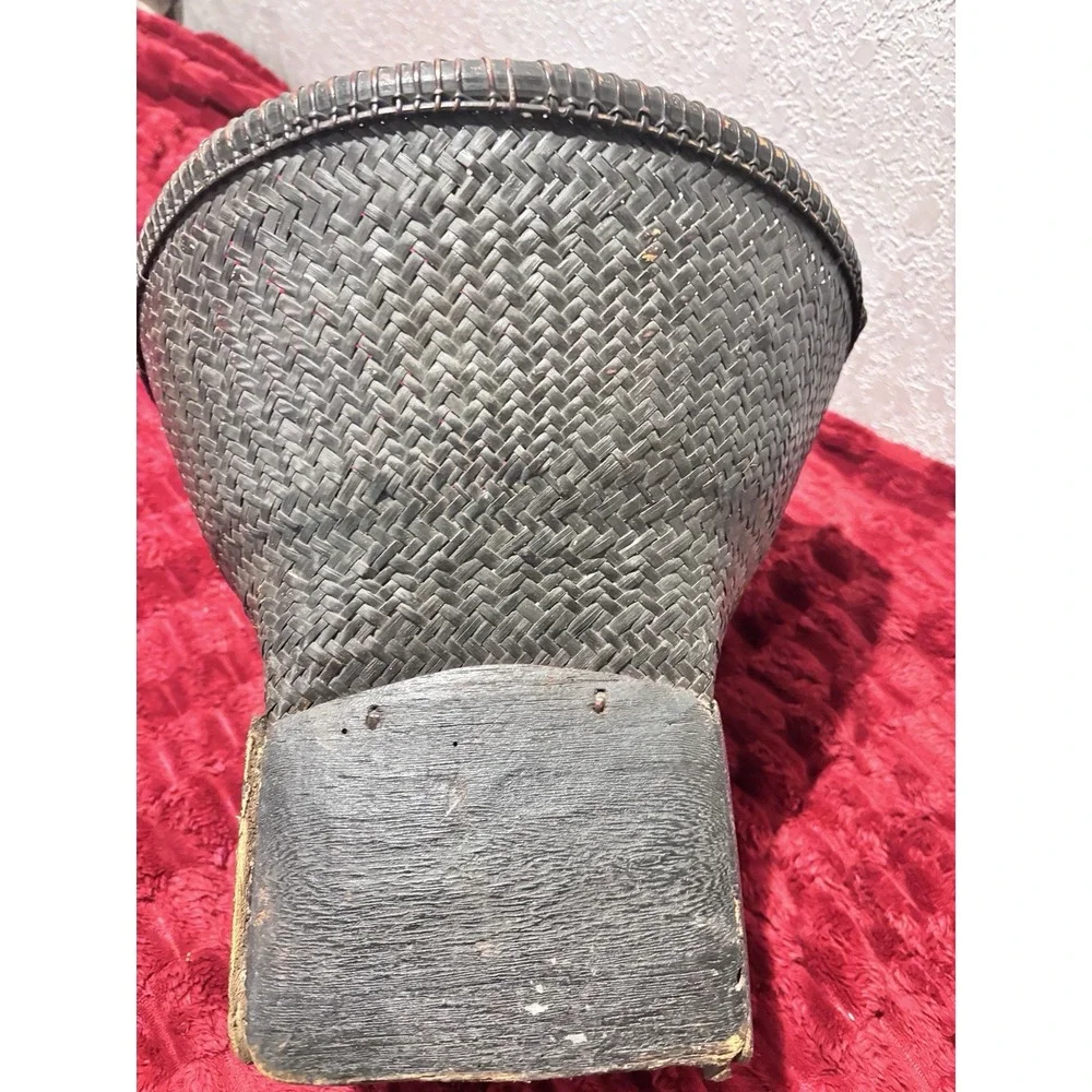 Asian Rice Gathering Basket 30-40sPedestal Base Woven Thailand Vietnam (descrip)